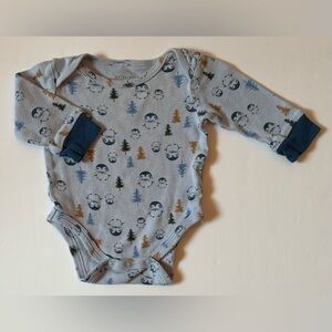 Kyle & Deena Blue Penguin and Tree Print Long-Sleeved Snap Onesie